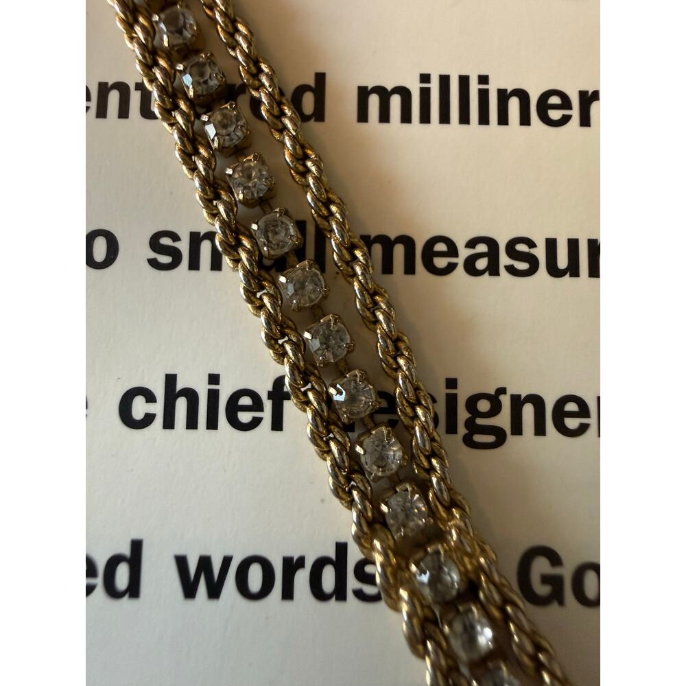 Vintage Unbranded Goldtone Rope Chain Bracelet with 35 Clear/Blue Gems 7" Long
